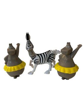 Madagascar McDonald’s Toy Lot Gloria Hippo Dancer Yellow Skirt Marty Zebra 2008